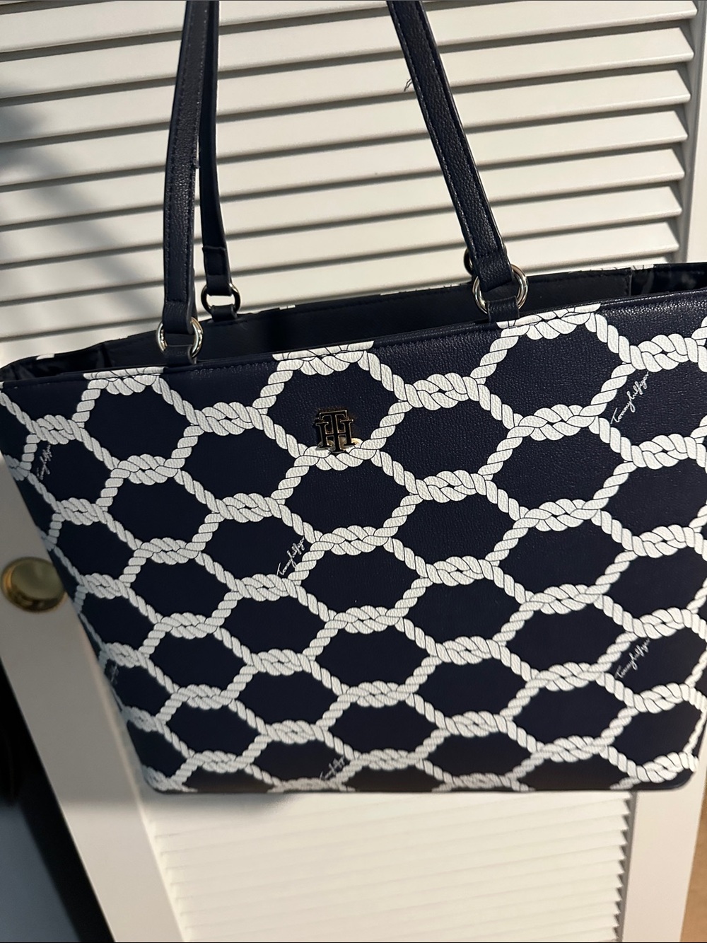 Tommy Hilfiger Navy Tote with White Rope Lattice
